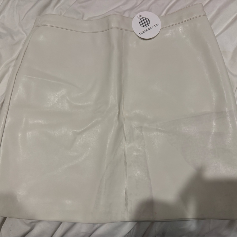 Double Zero Cream Leather Skirt